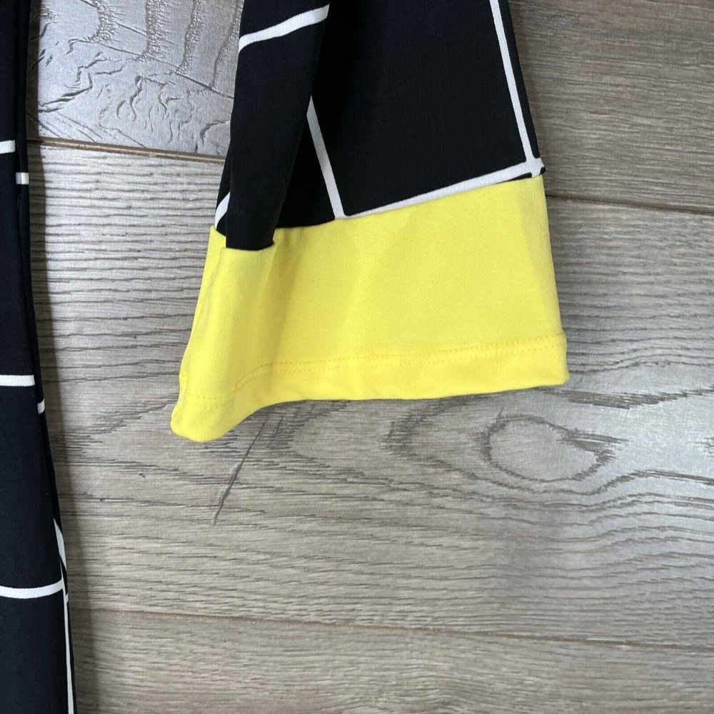 Enfocus Studio Dress Womens 8 Black White Squares Yellow Cuff & Hem Knee Length - Picture 3 of 8